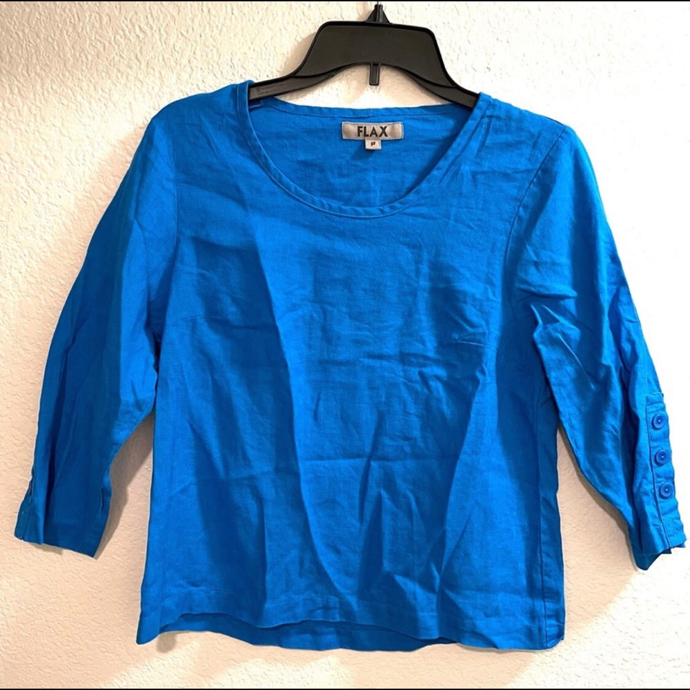 [SOLD] Flax 3/4 sleeve blouse linen blue P G291